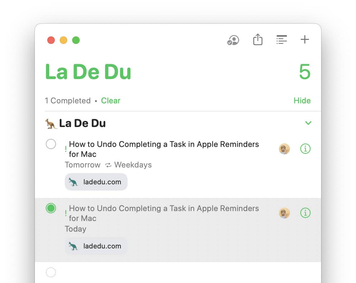 How to Undo a Completed Task in Apple Reminders for Mac - La De Du