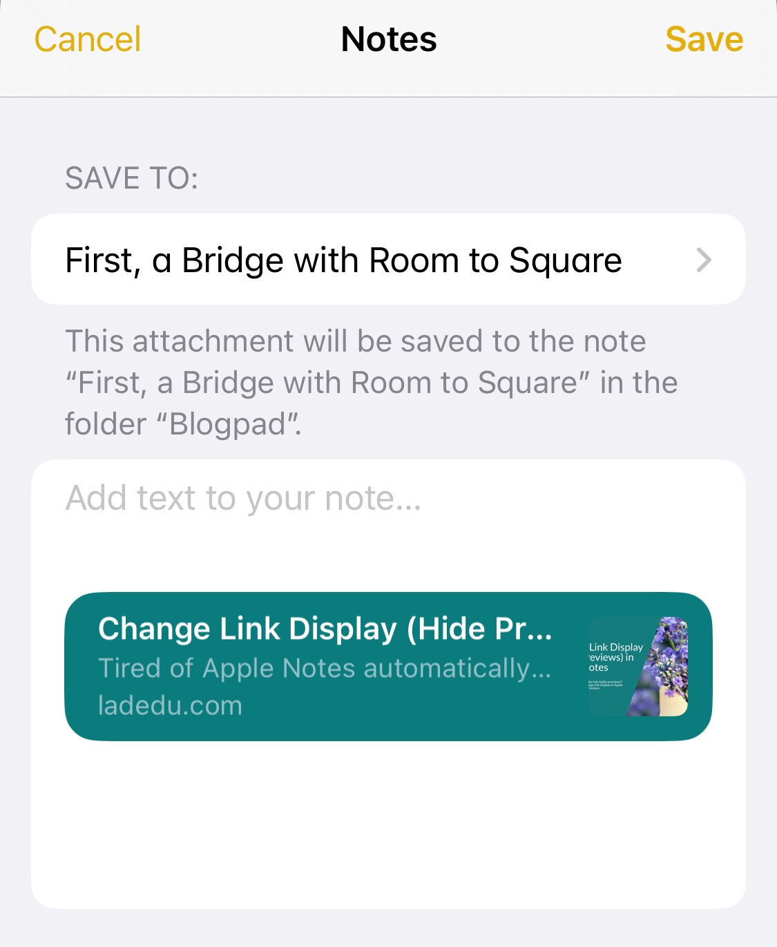 Sharing a link to a note in Safari for iPhone