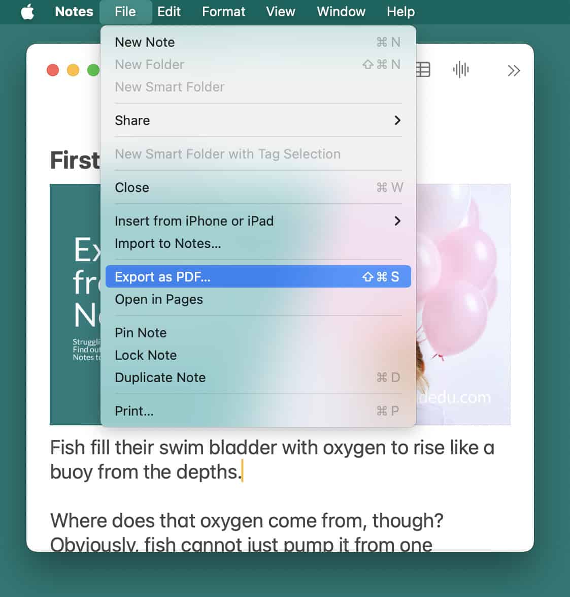 How to export a note from apple notes to pdf la de du