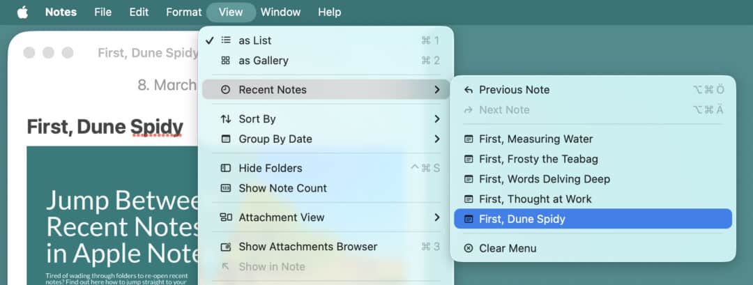 How to Jump Between Recently Used Notes in Apple Notes - La De Du