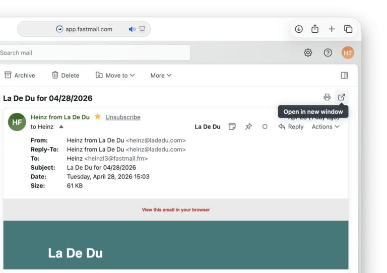How to Open an Email or Reply in a New Fastmail Window - La De Du
