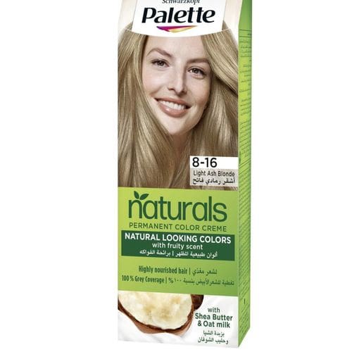 1 (7) Palette باليت 8-16 كريم تلوين دائم أشقر فاتح رمادي طبيعي برائحة الفواكه من زبدة الشيا وحليب الشوفان - 110 مل - الصورة 1