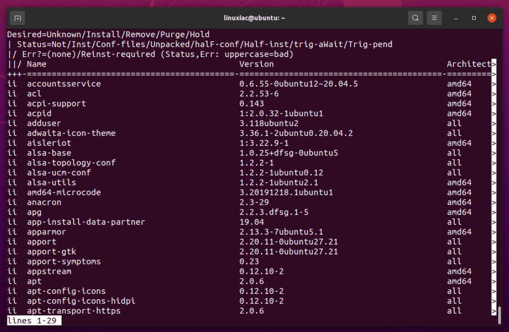 List Installed Packages Using dpkg Command