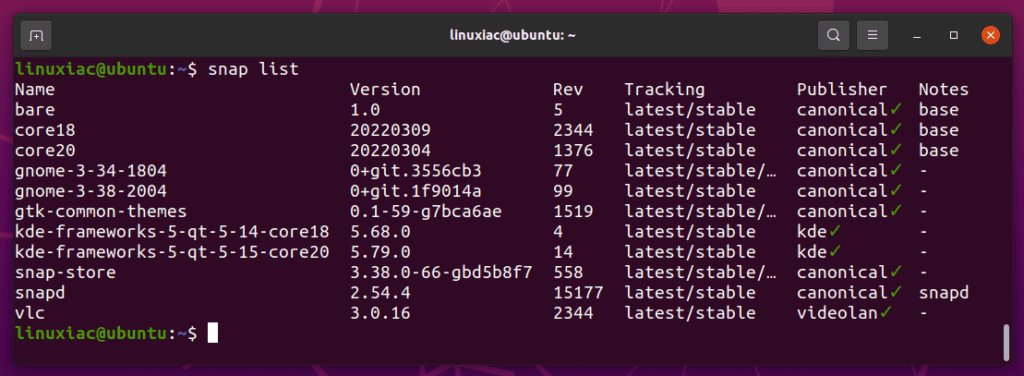 List installed SNAP packages in Ubuntu
