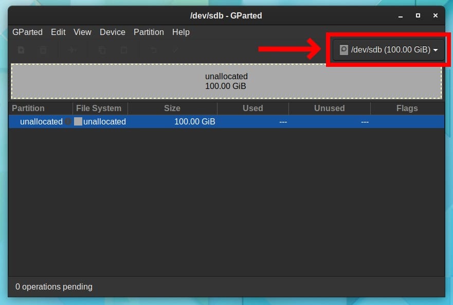 GParted Selecting Disk