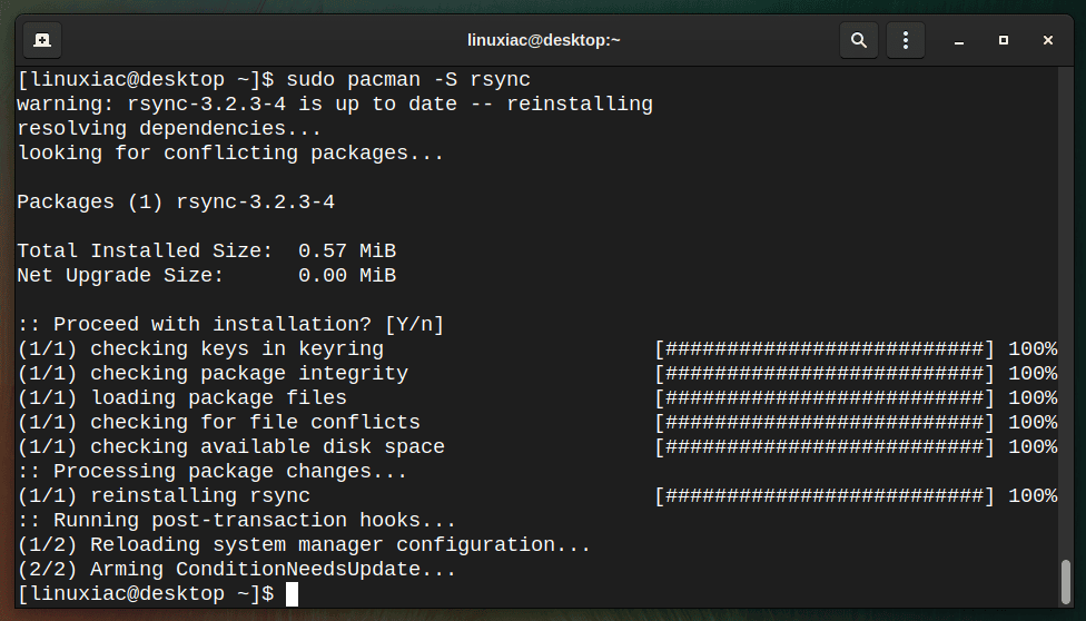 Update/Upgrade a package on Arch Linux with Pacman.