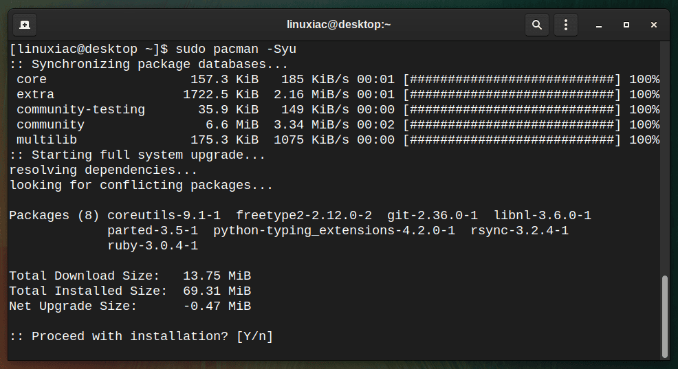 Full Arch's system update/upgrade with Pacman.