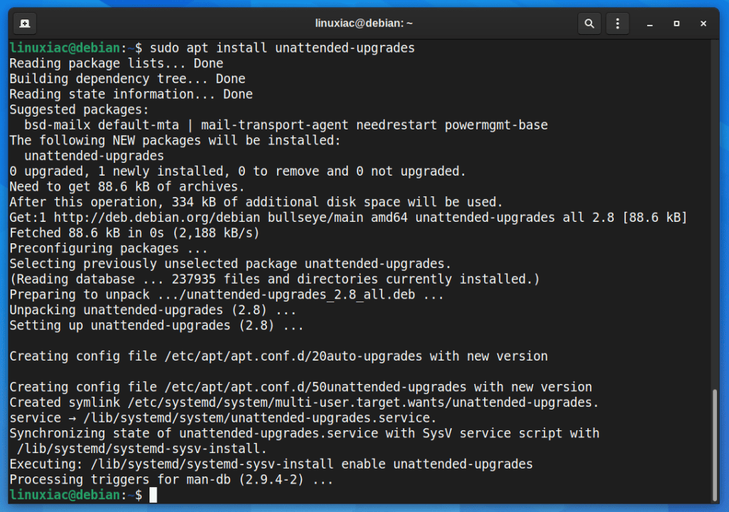 Install unattended-upgrades package on Debian