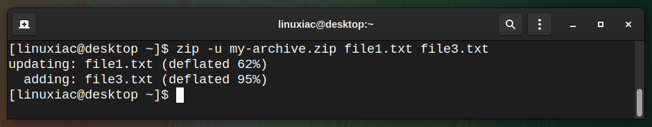 Adding files to Zip archive in Linux