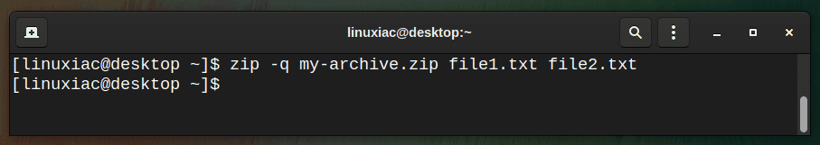 Zip files in quite mode in Linux