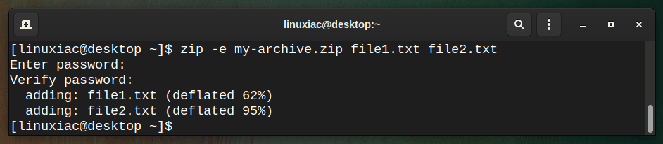 Adding passwords to ZIP files in Linux