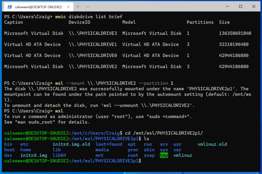 How to mount a Linux disk in WSL 2