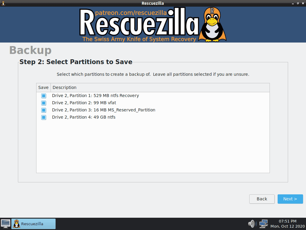 Rescuezilla backup partition