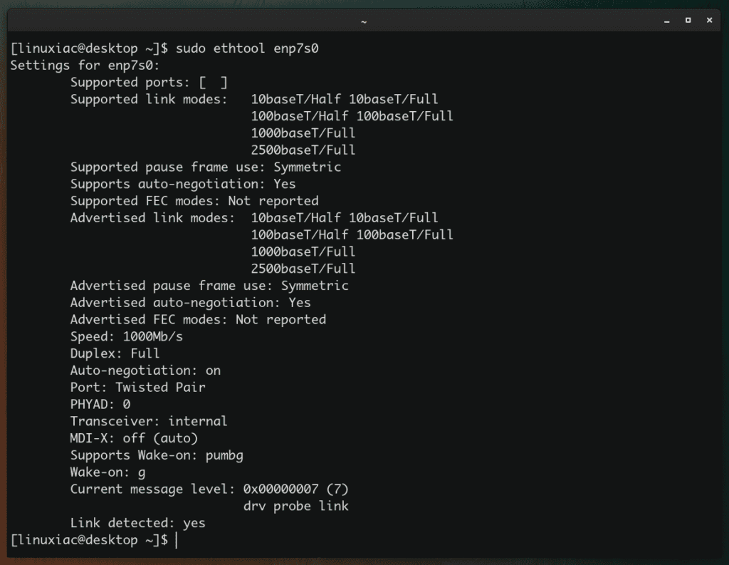 Check network interface information in Linux with ethtool