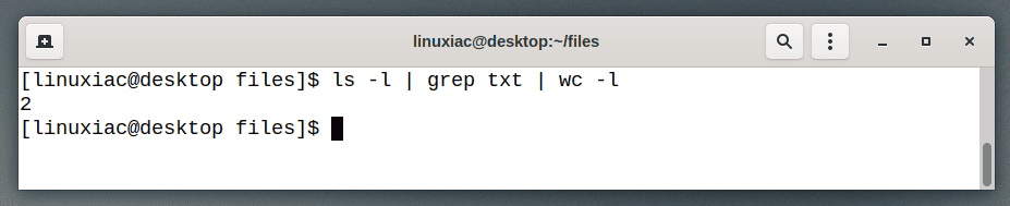 Countinf files in Linux by using pipes