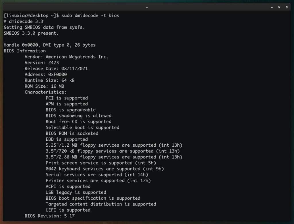 Get Hardware Information on BIOS in Linux Using the dmidecode Command