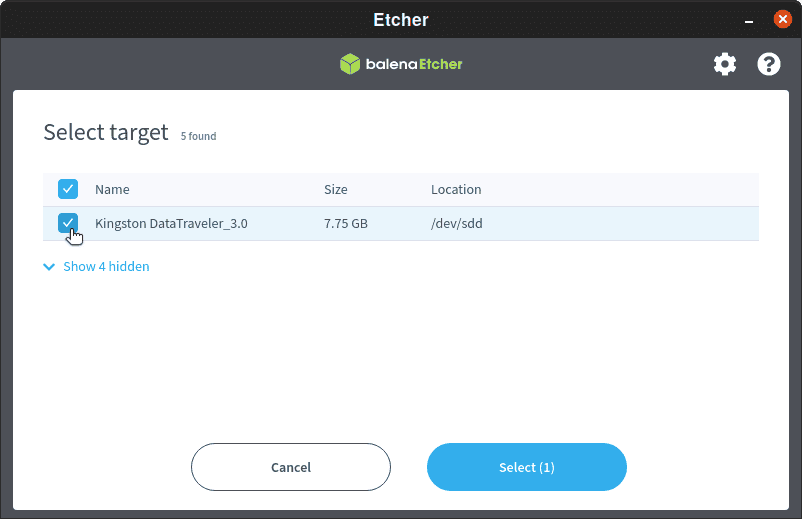 Etcher Select USB Drive