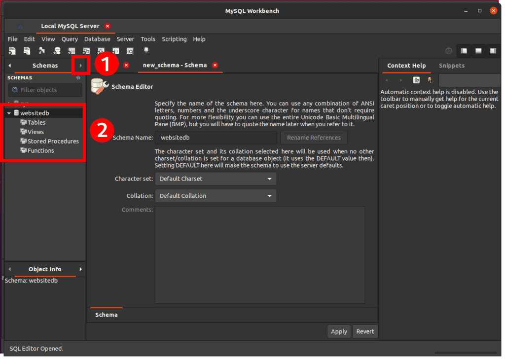 MySQL Workbench: Browse Newly Created Database