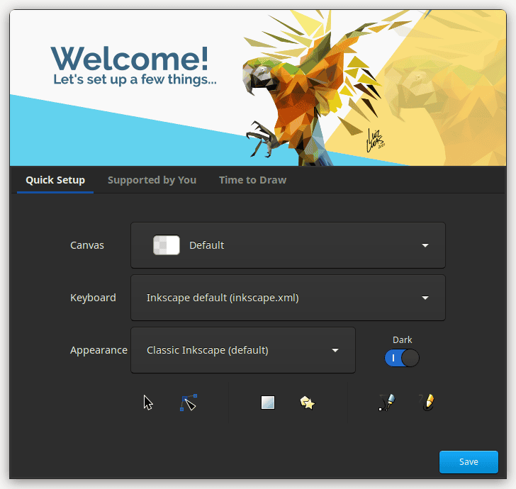 Inkscape 1.1 Free Vector Editor Welcome Screen