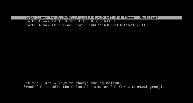 Rocky Linux 8 Grub Screen