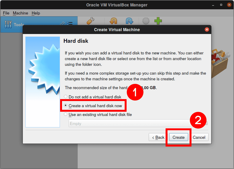 Create a virtual hard disk for Kali Linux on VirtualBox