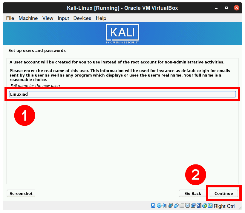 Create Kali Linux user account