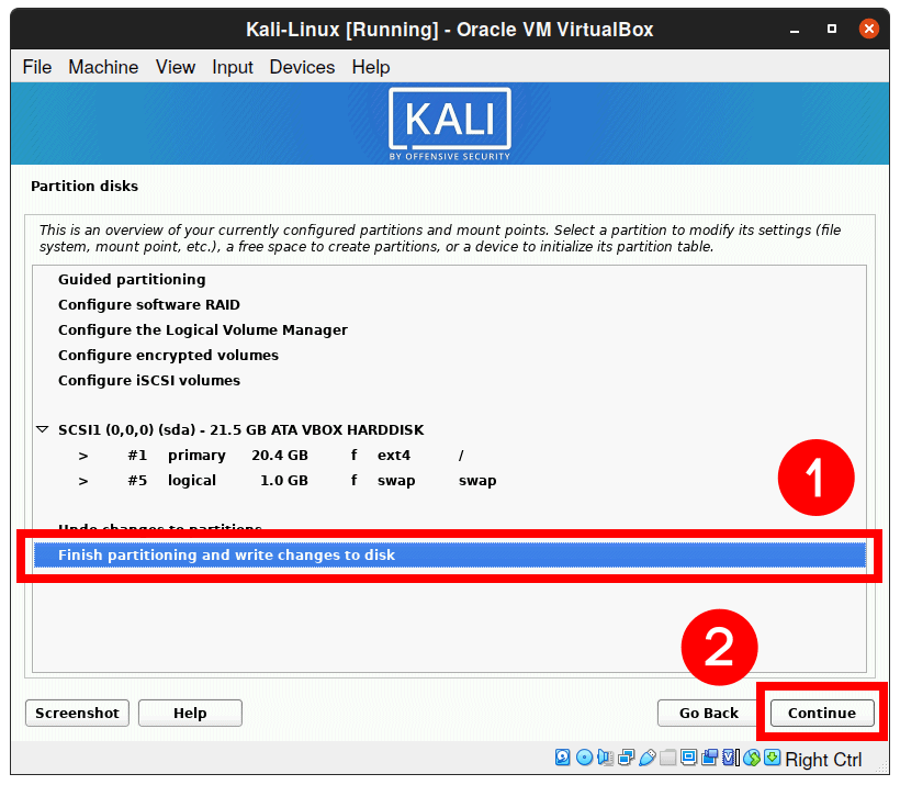 Finish partitioning and write changes to disk