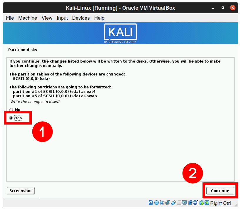 Confirm disk partitioning changes