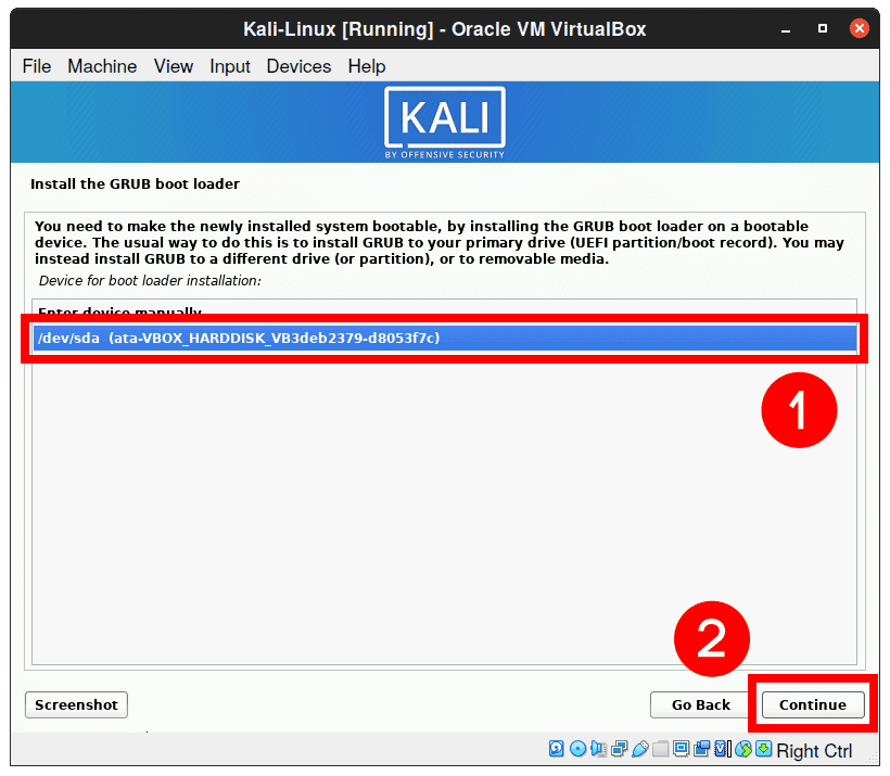 Device for GRUB boot loader installation