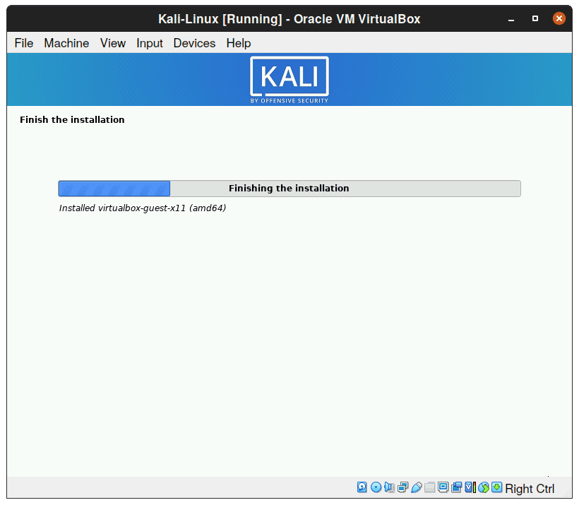 Finish installing Kali Linux on VirtualBox