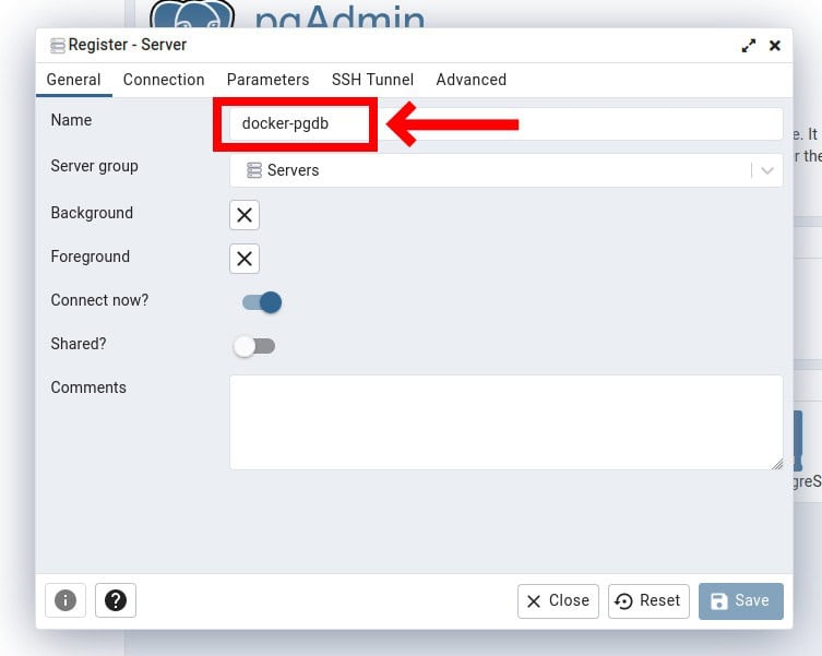 Adding a new connection to the PostgreSQL server.