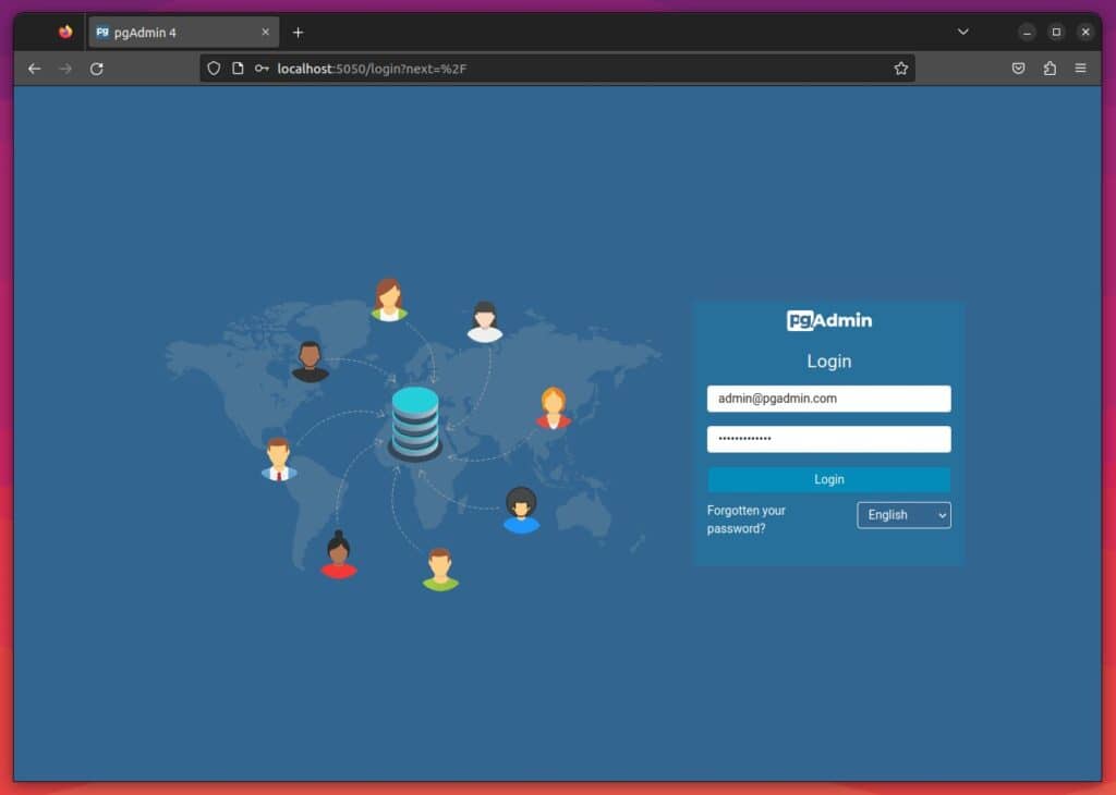 pgAdmin 4 login page.