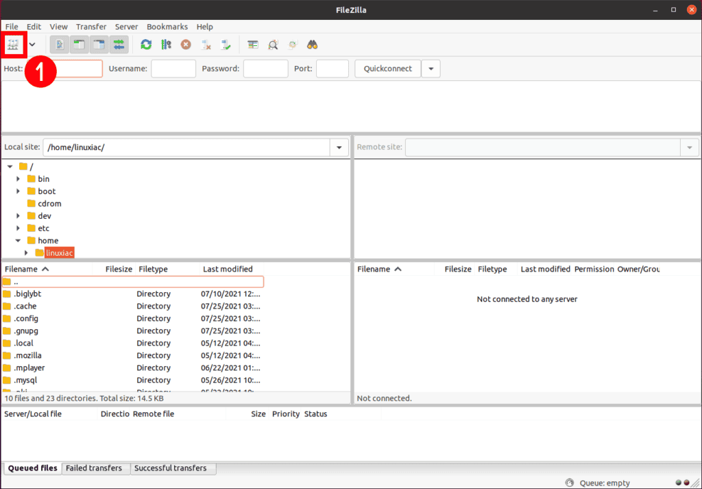 FileZilla Site Manger