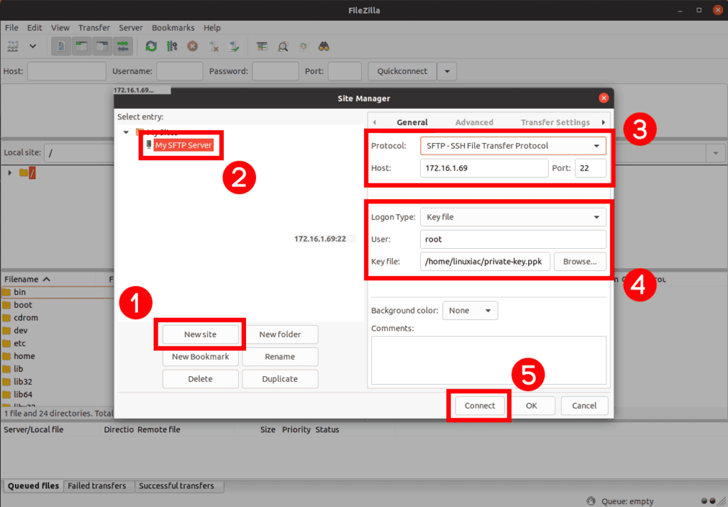 FileZilla SFTP Settings for SSH Key-based Authentication