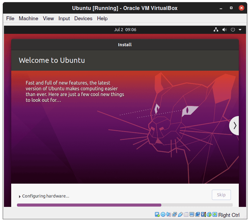 Installing Ubuntu with VirtualBox - Installation Progress