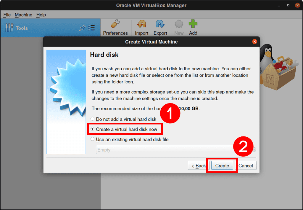 VirtualBox - Create a Virtual Hard Disk