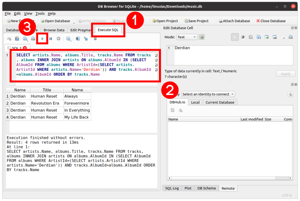 SQLite DB Browser Execute SQL Query