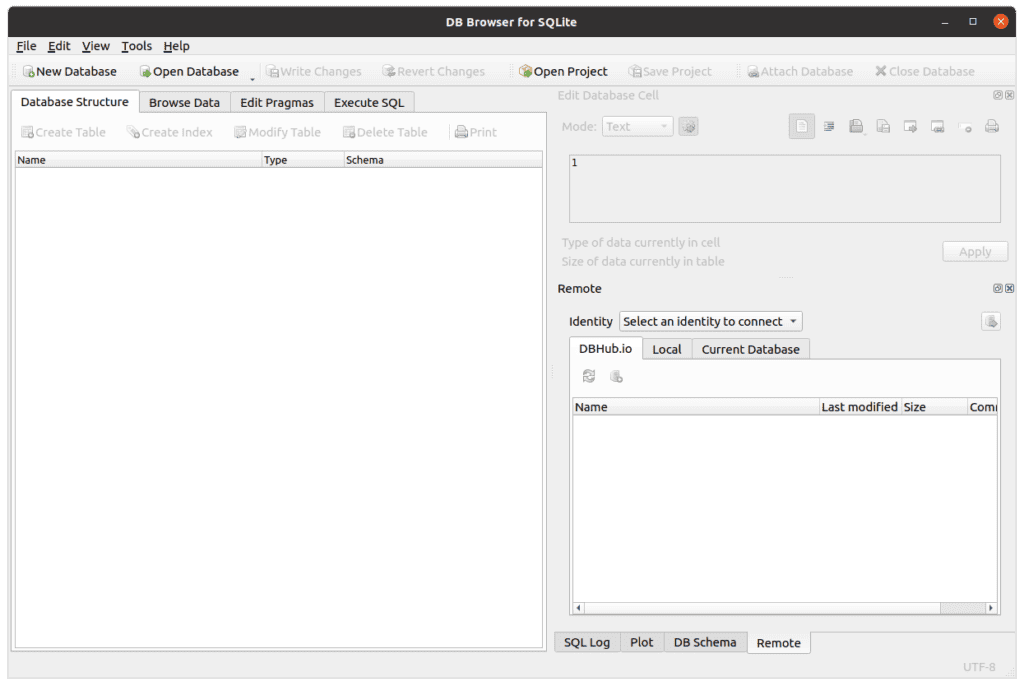 SQLite DB Browser Initial Screen