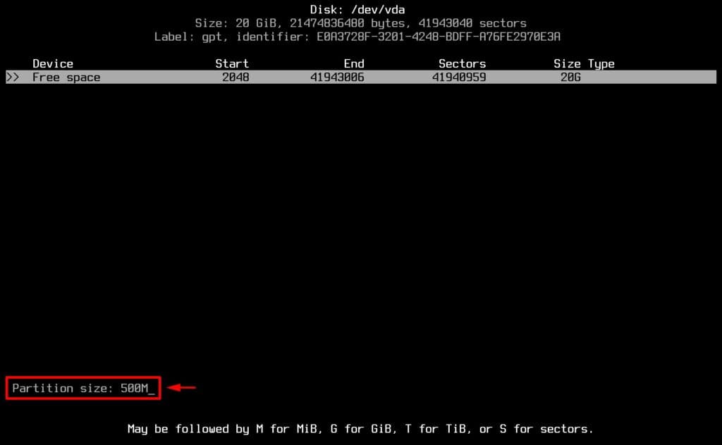 Set boot partition size.