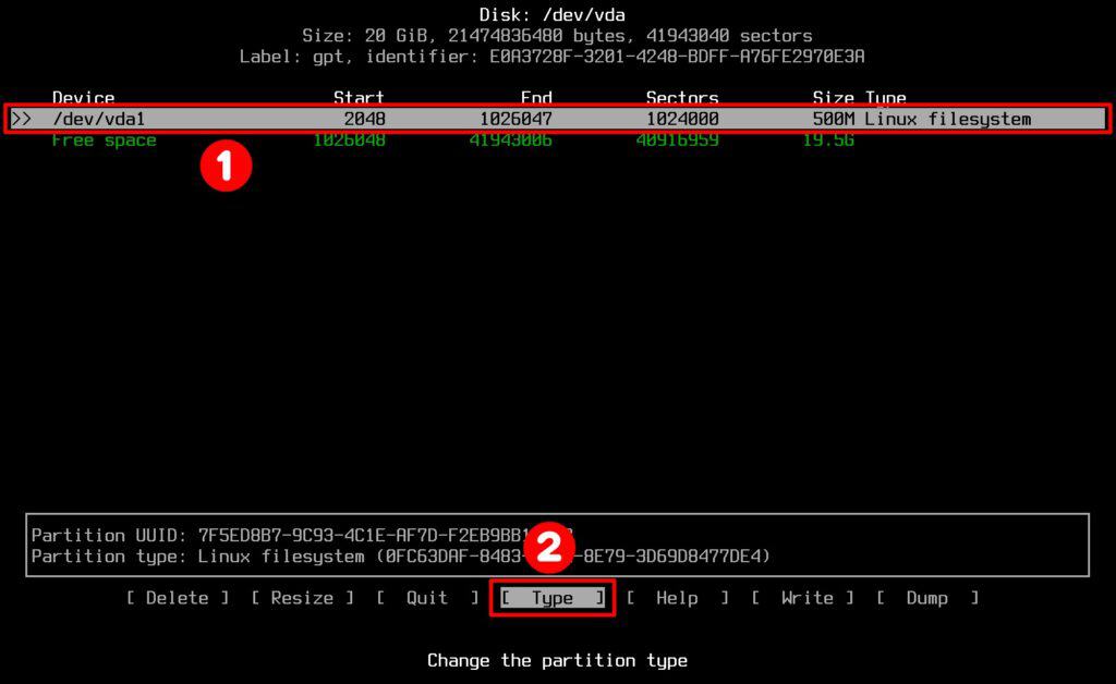 Set boot partition type.