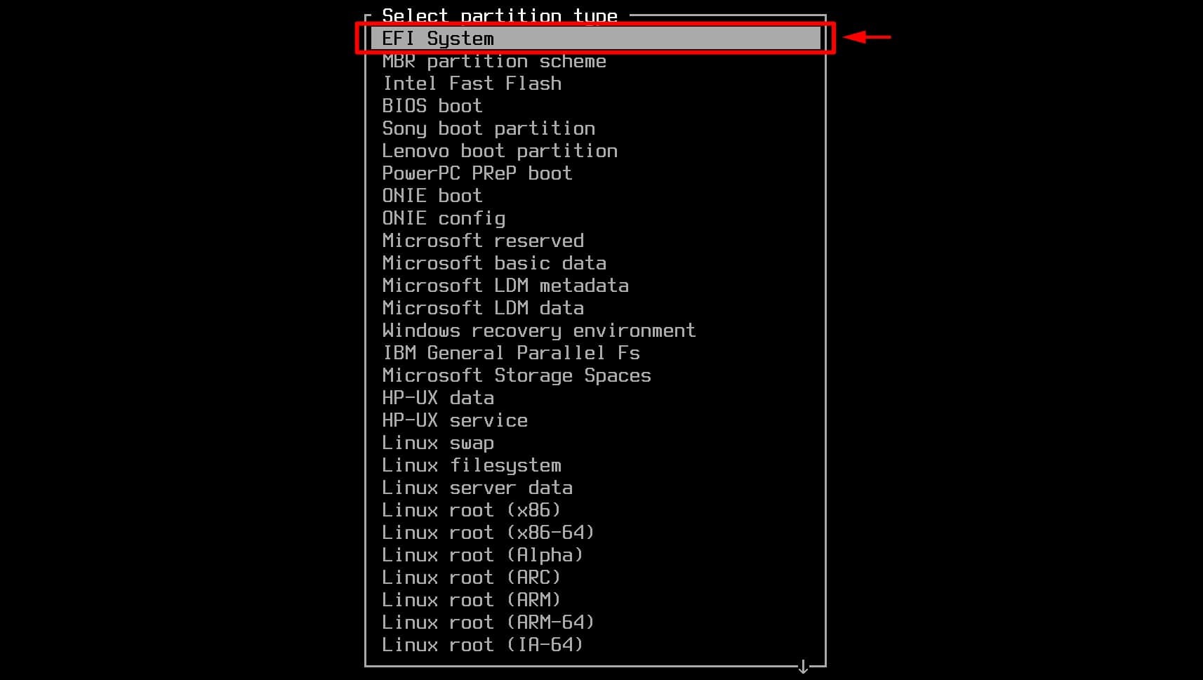 Set boot partition type.