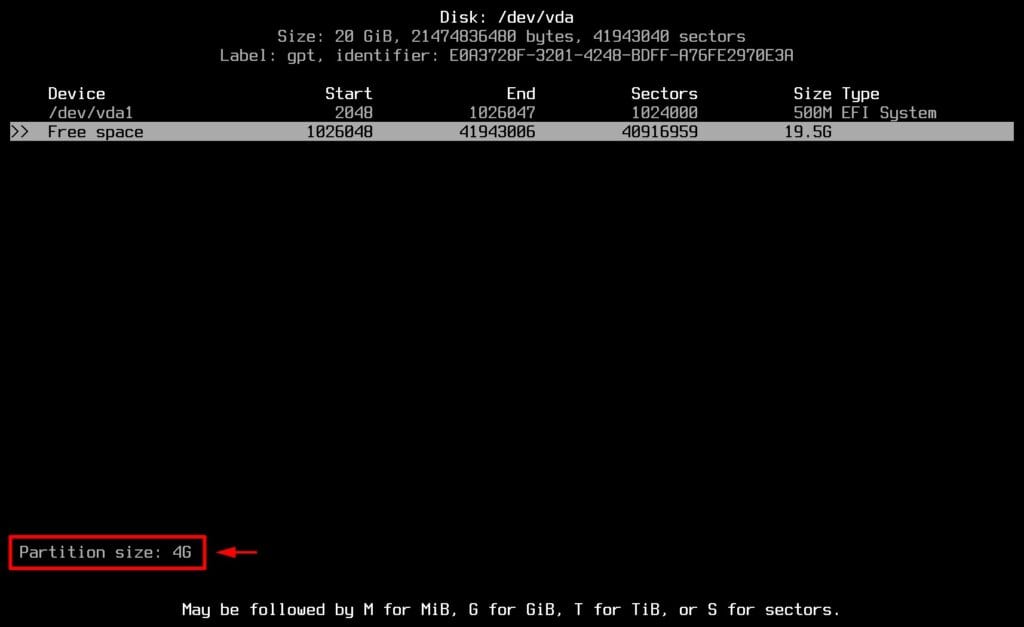 Set swap partition size.