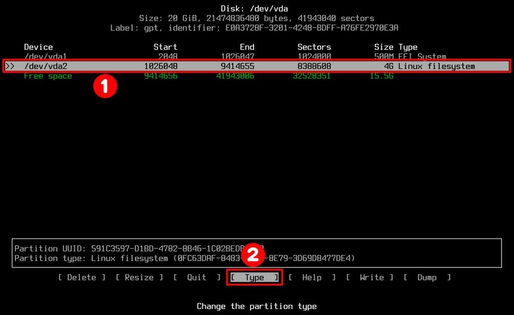 Set swap partition type.