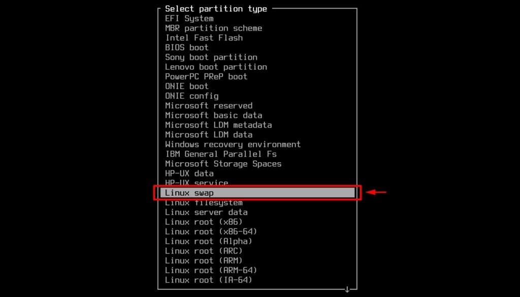 Set swap partition type.