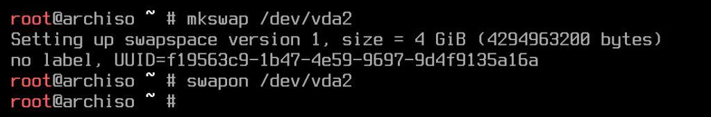 Format and activate the swap partition.