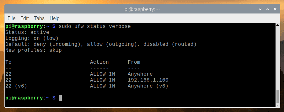 List the Firewall Rules on Rasberry Pi