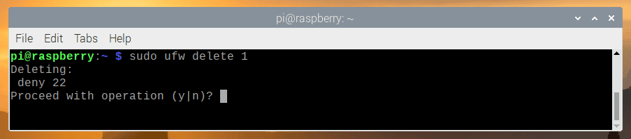 Delete the UFW Firewall Rule on Raspberry Pi