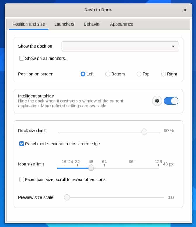 Dash to Dock Settings