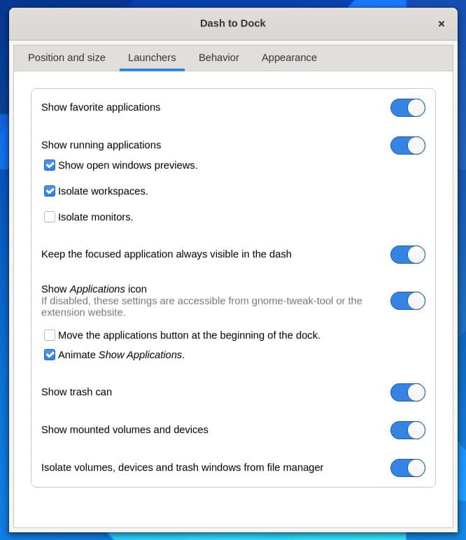 Dash to Dock Settings