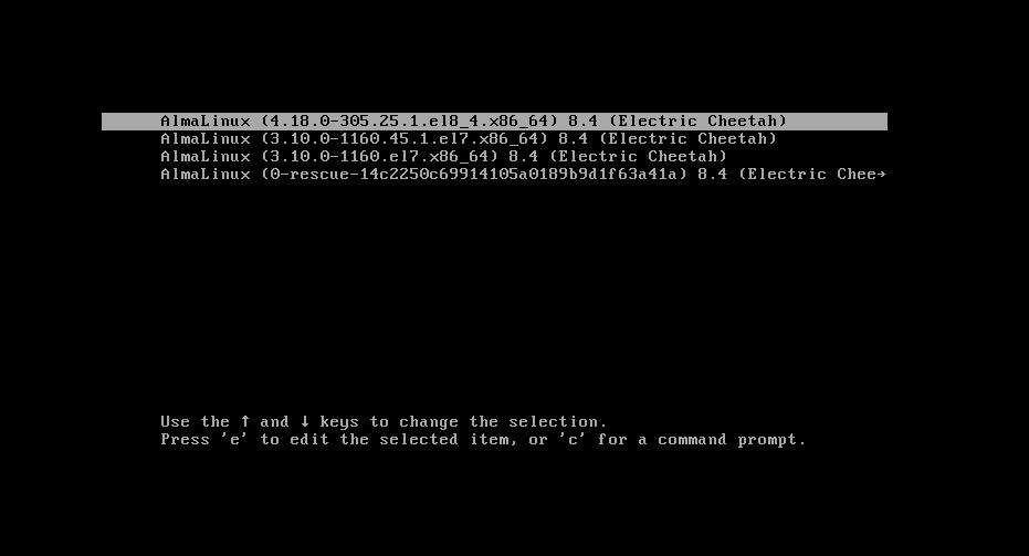 Alma Linux 8 Boot Menu